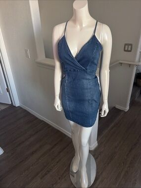 Active USA Denim Wrap Mini Dress in Blue